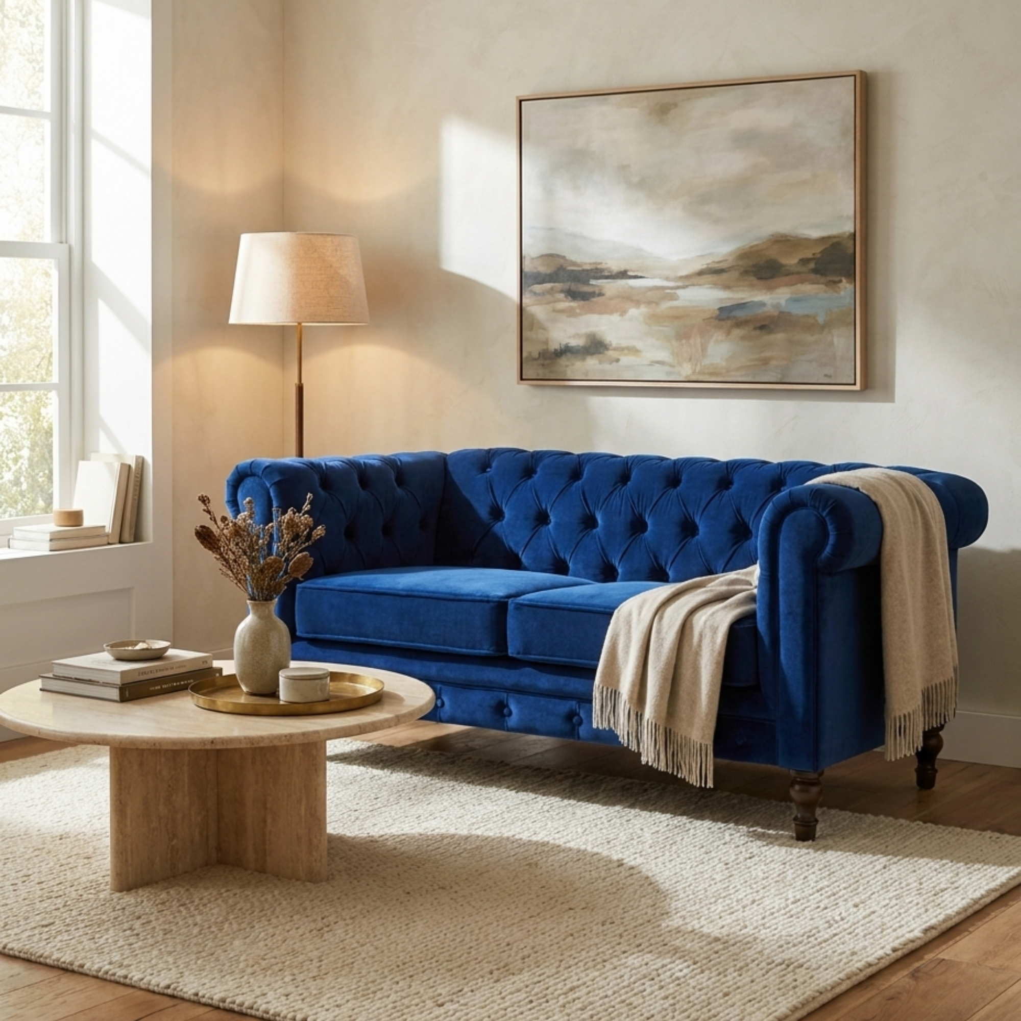 Royal Blue Velvet Chesterfield Sofa