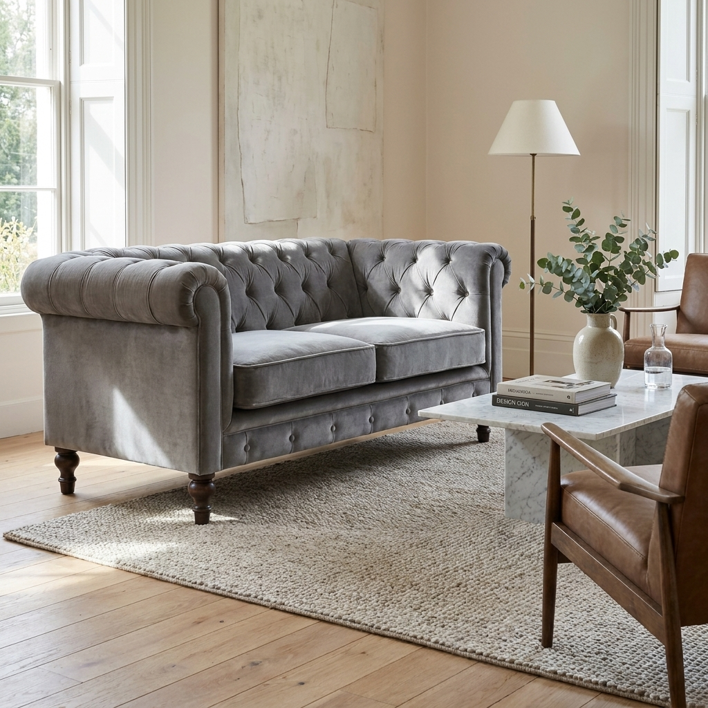 Grey Velvet Chesterfield Sofa