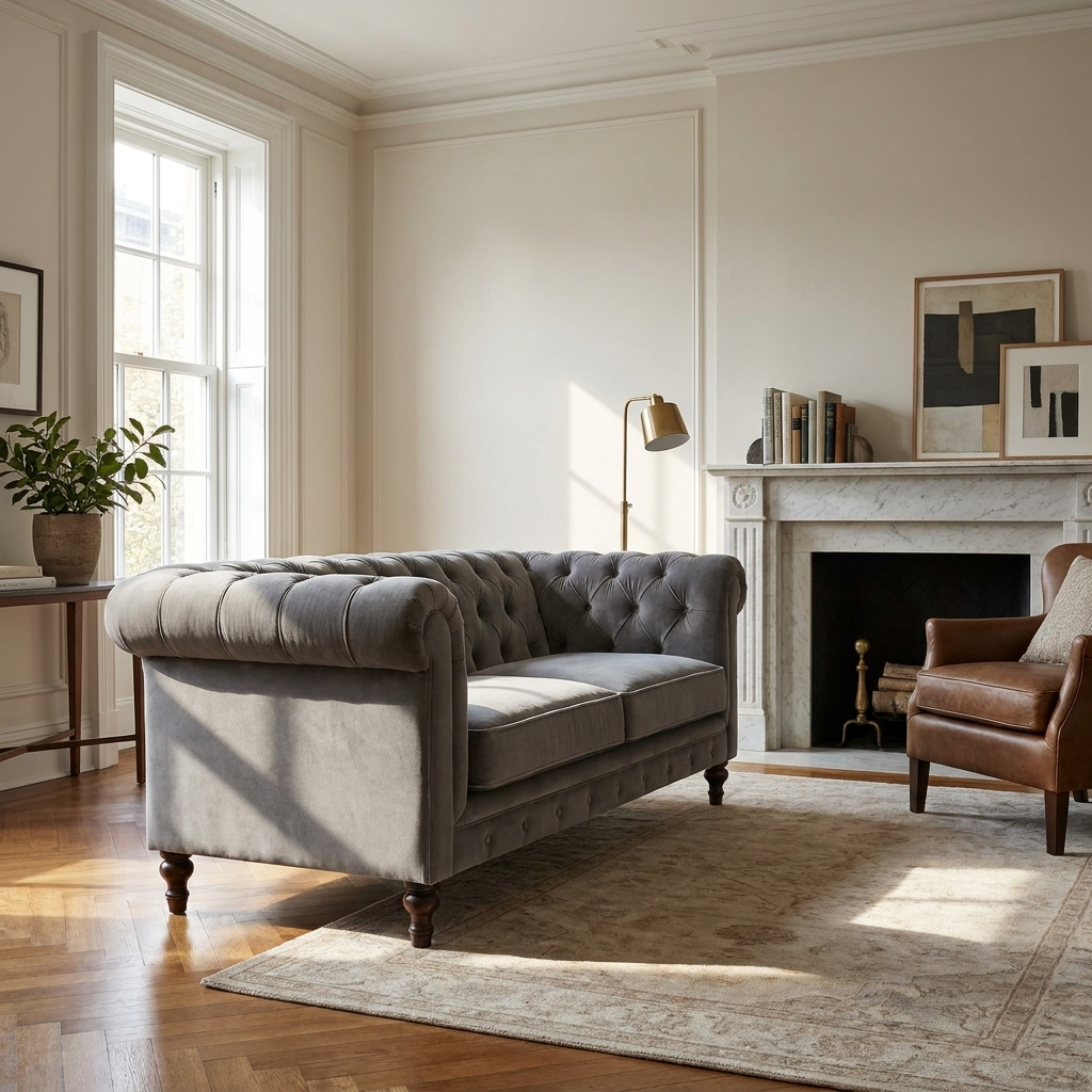 Grey Velvet Chesterfield Sofa