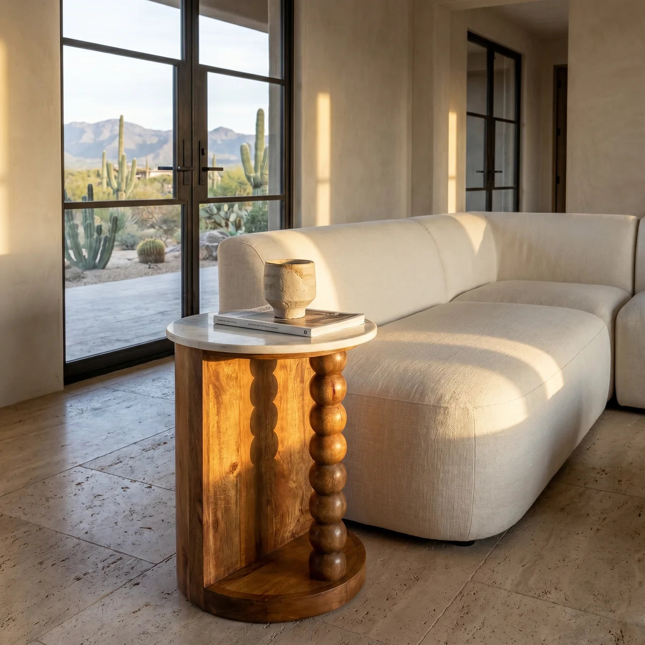 Marble-Top Spindle Side Table