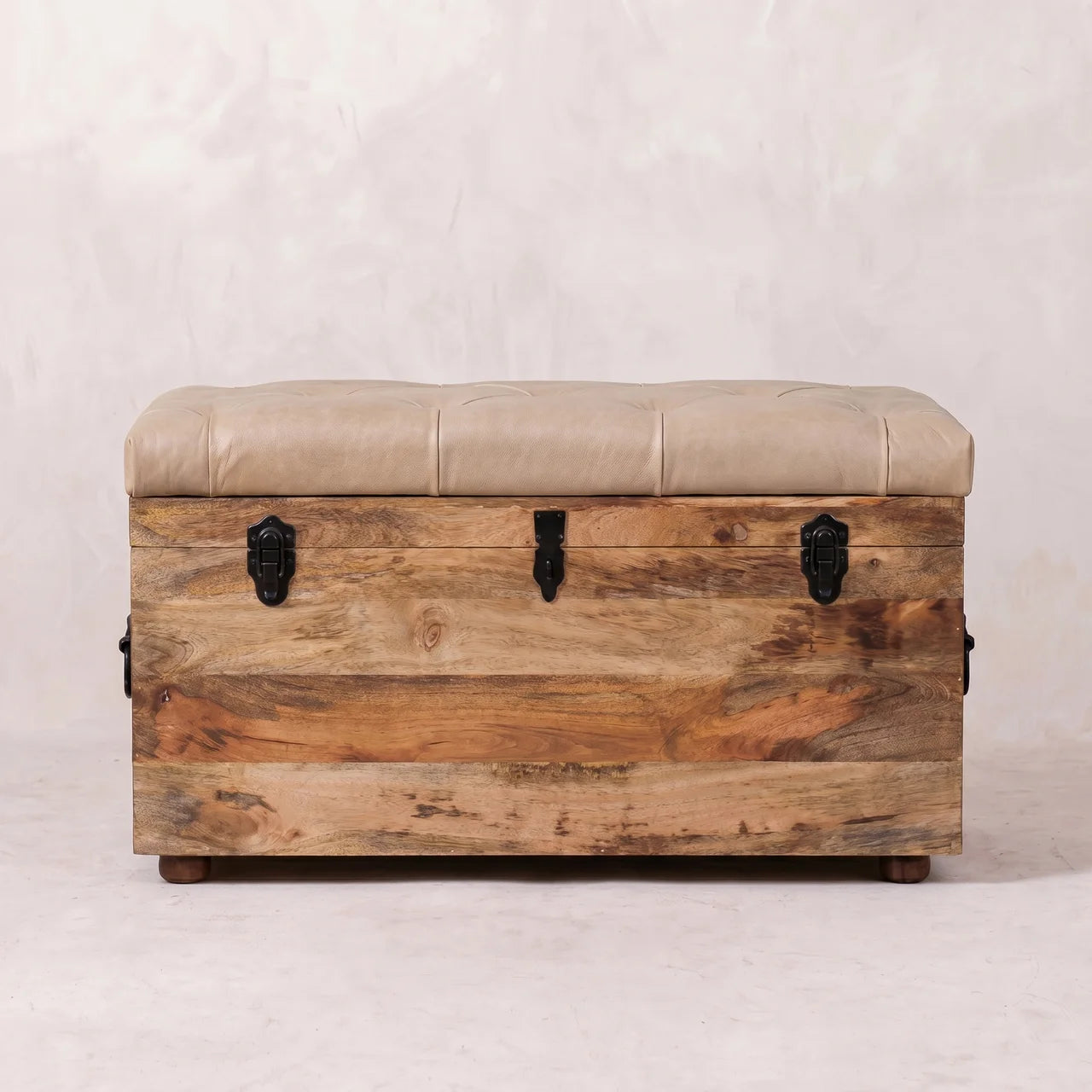 Beige Buffalo hide leather Storage Trunk