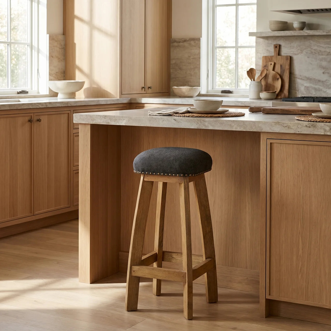 Black Tweed Studded Bar Stool