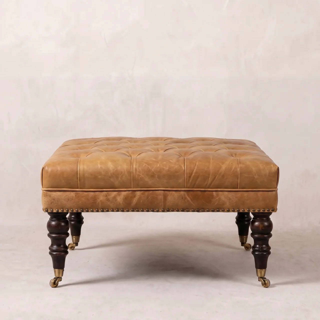 Tan Leather Upholstered Coffee Table