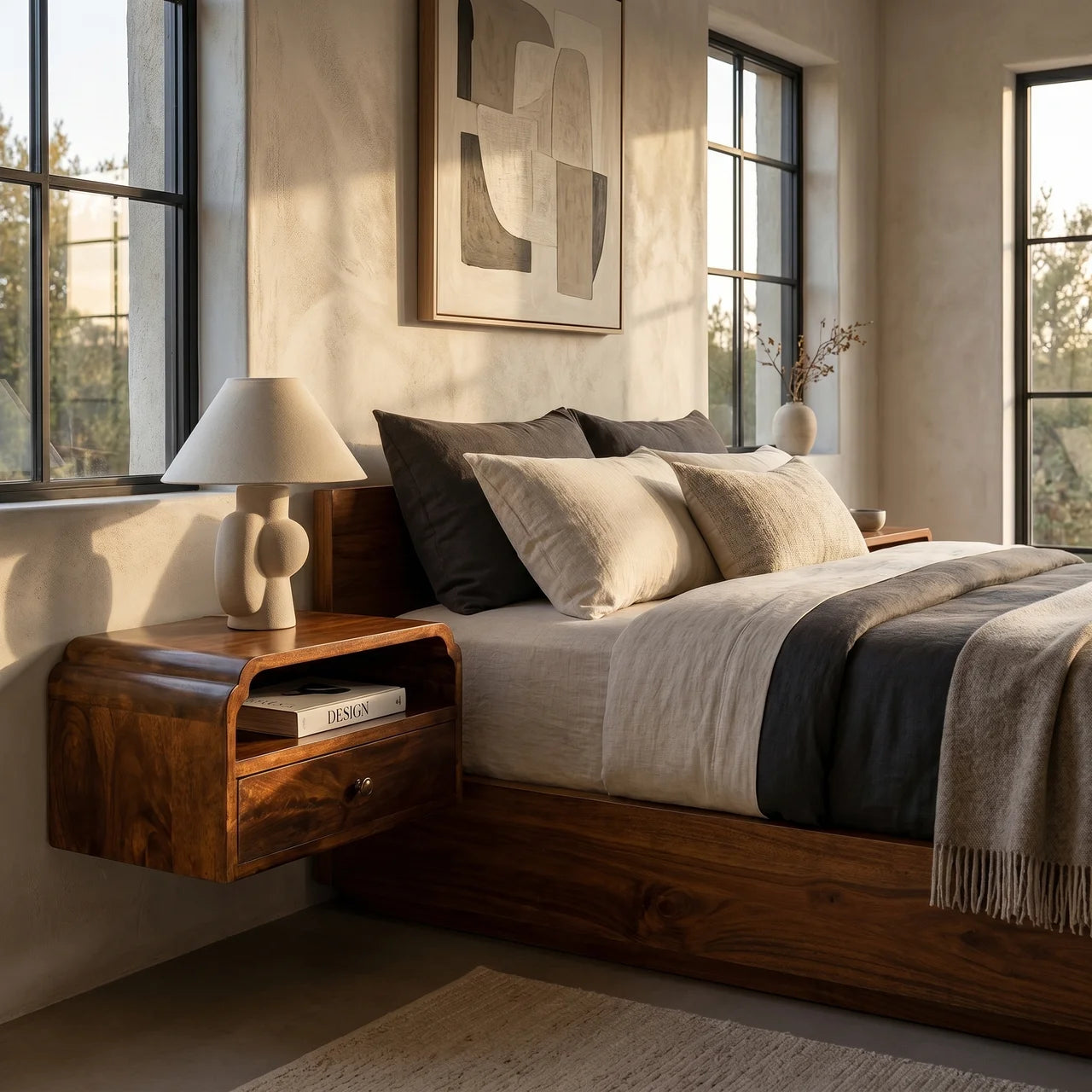 Avora Floating Chestnut Solid Mango Wood Nightstand