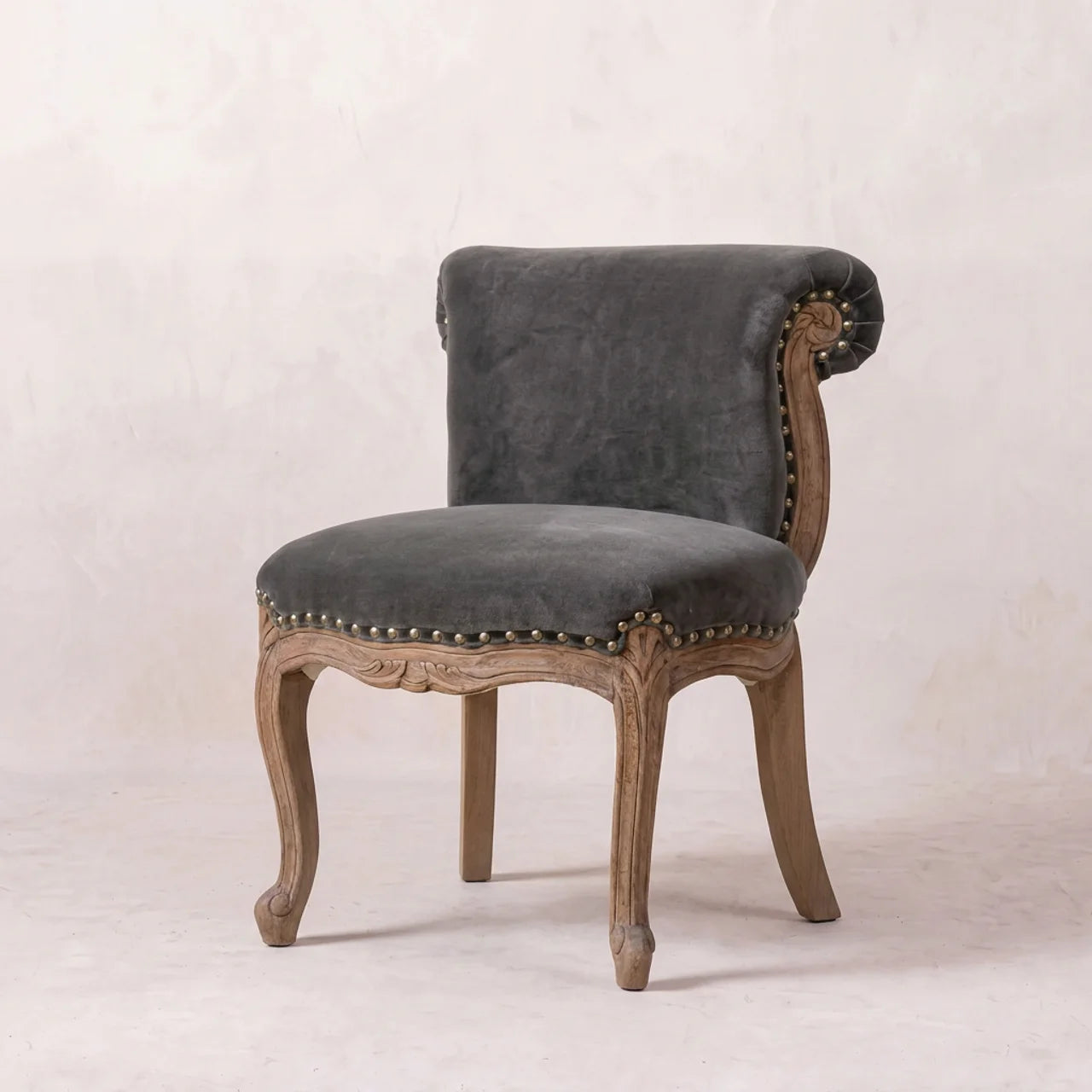 Grey Velvet Studded Chair