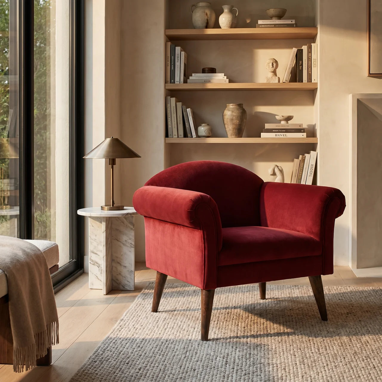 Wine Velvet Nordic Style Armchair