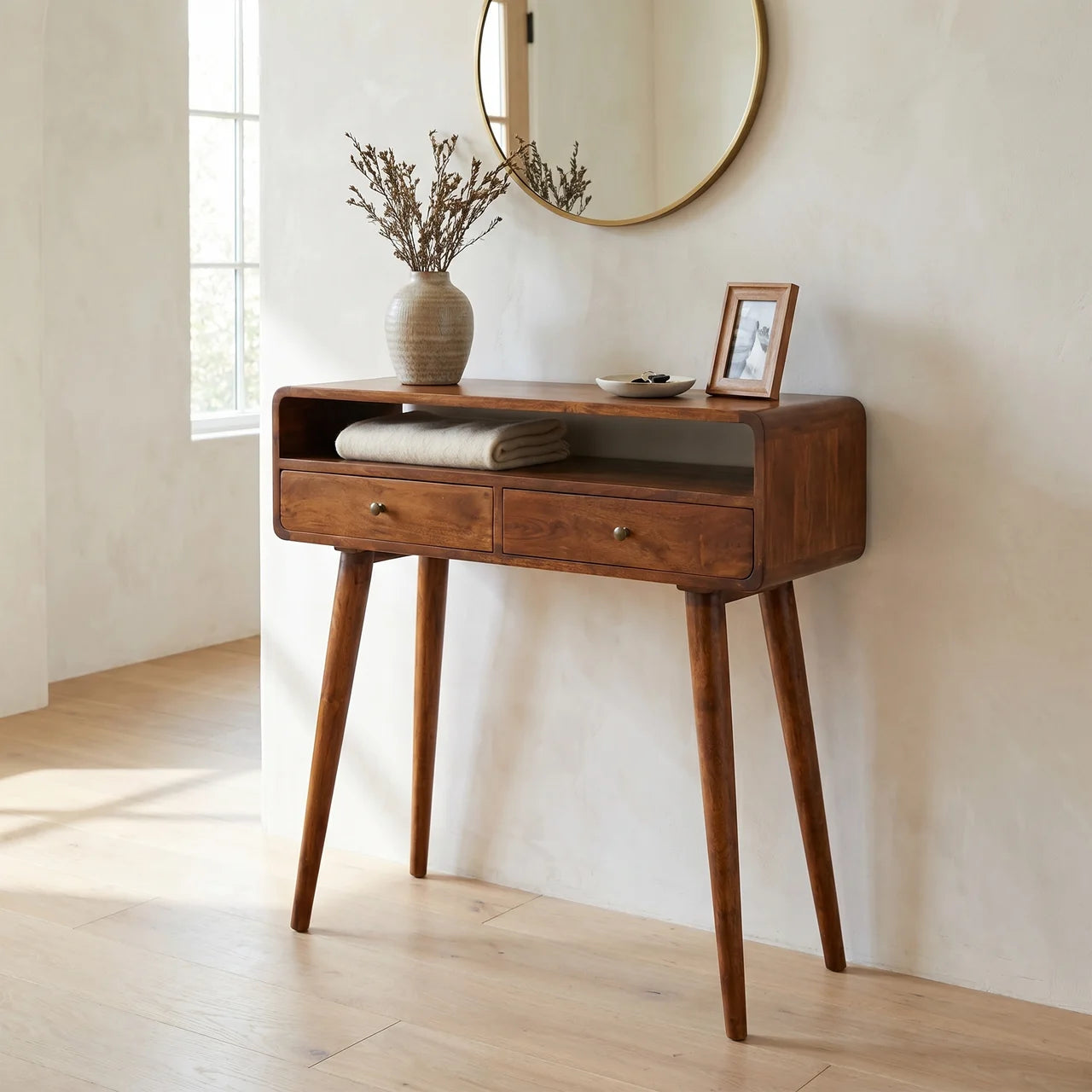 Curved Chestnut Console Table
