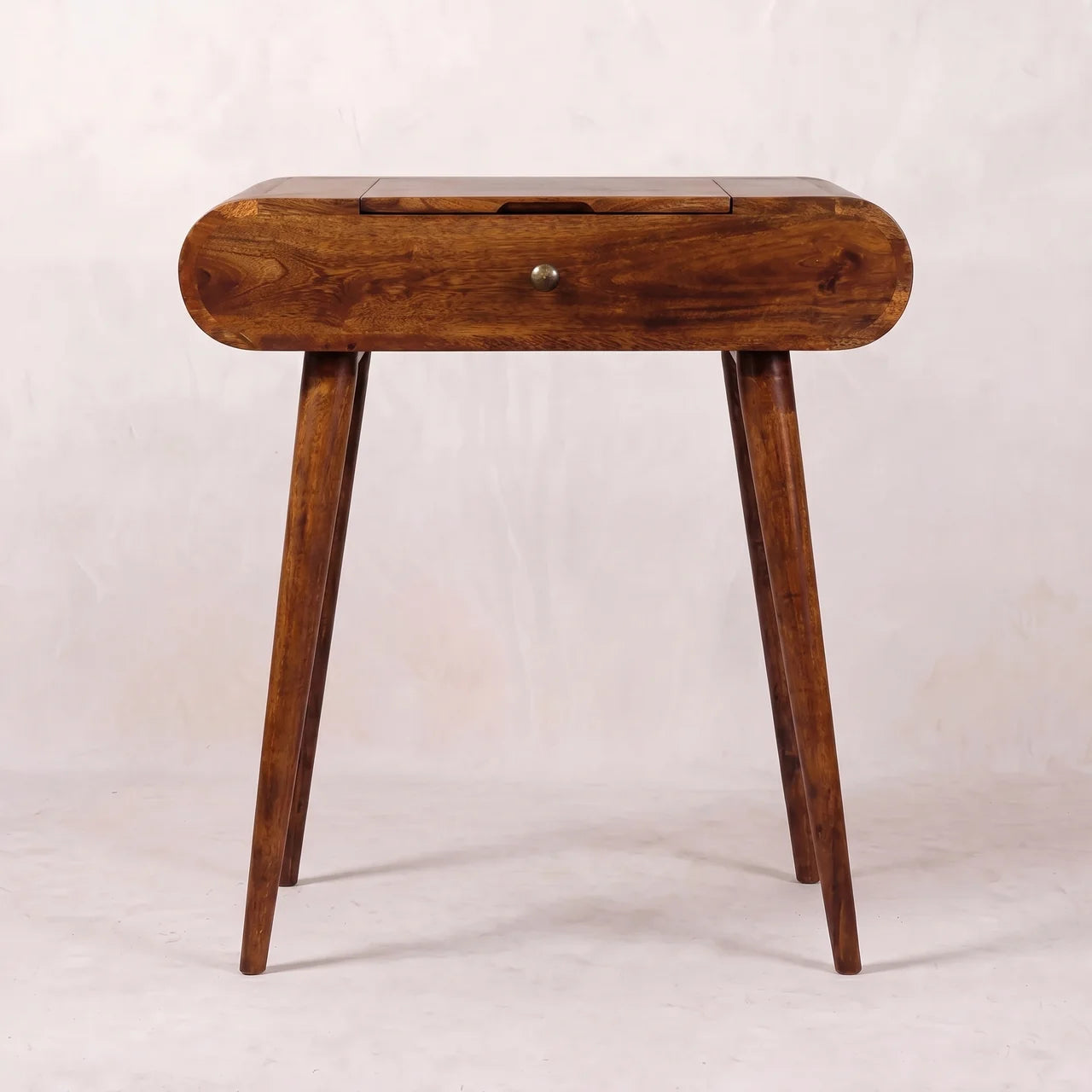 Mini Honey Caramel Dressing Table with Foldable Mirror