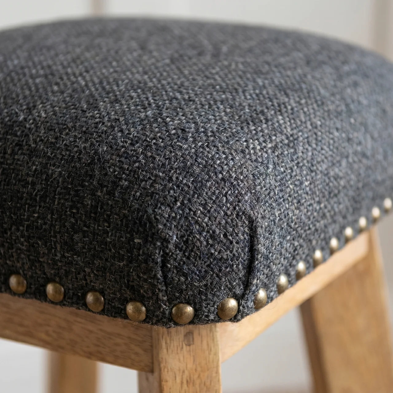 Black Tweed Studded Bar Stool