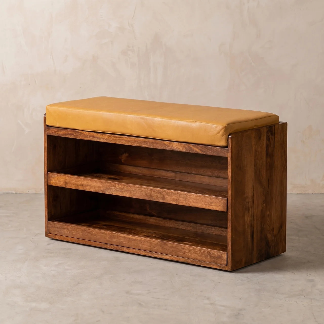 Buffalo Hide Pull out Honey Caramel Shoe Storage Bench