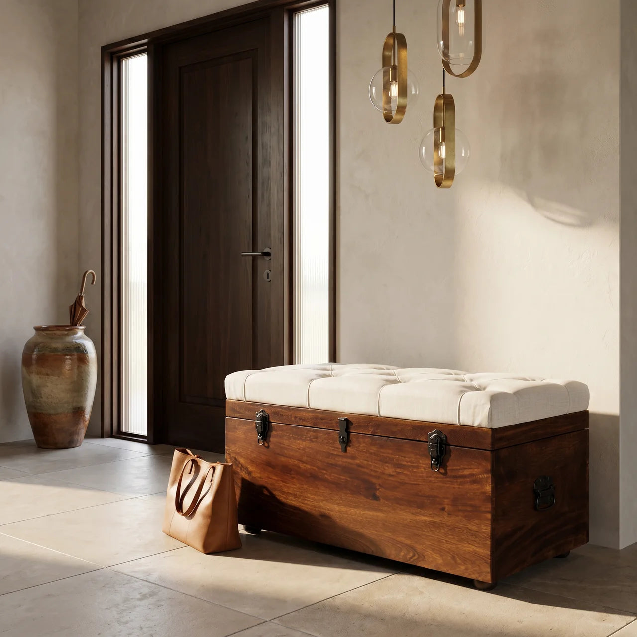 California Walnut White Linen Storage Trunk