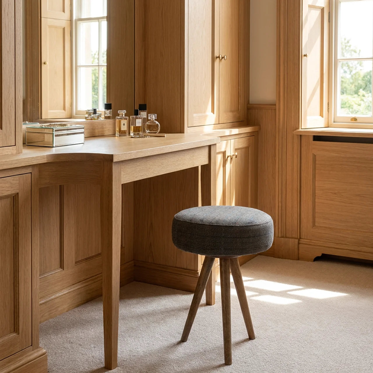 Tripod Stool with Tweed Seat Pad