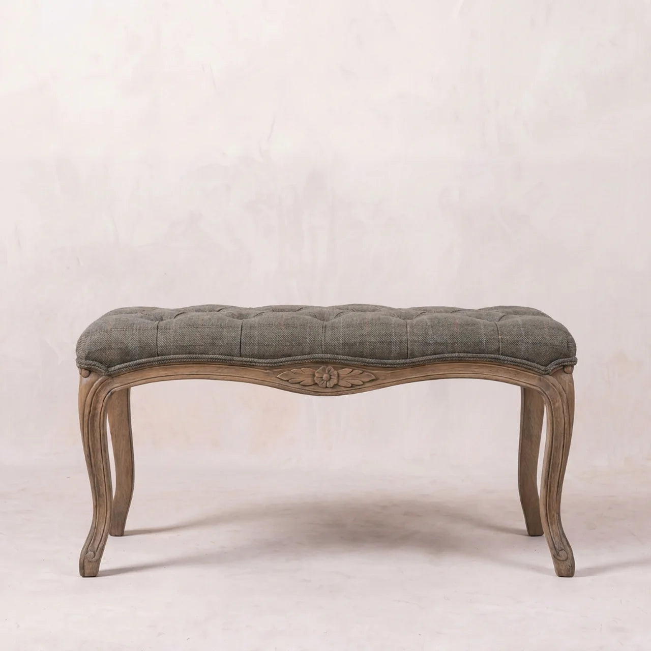 Multi Tweed Carved Bedroom Bench