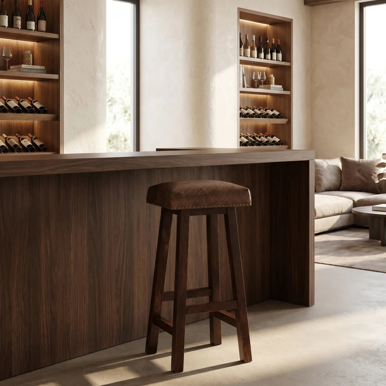 Buffalo Brass Leather Bar Stool