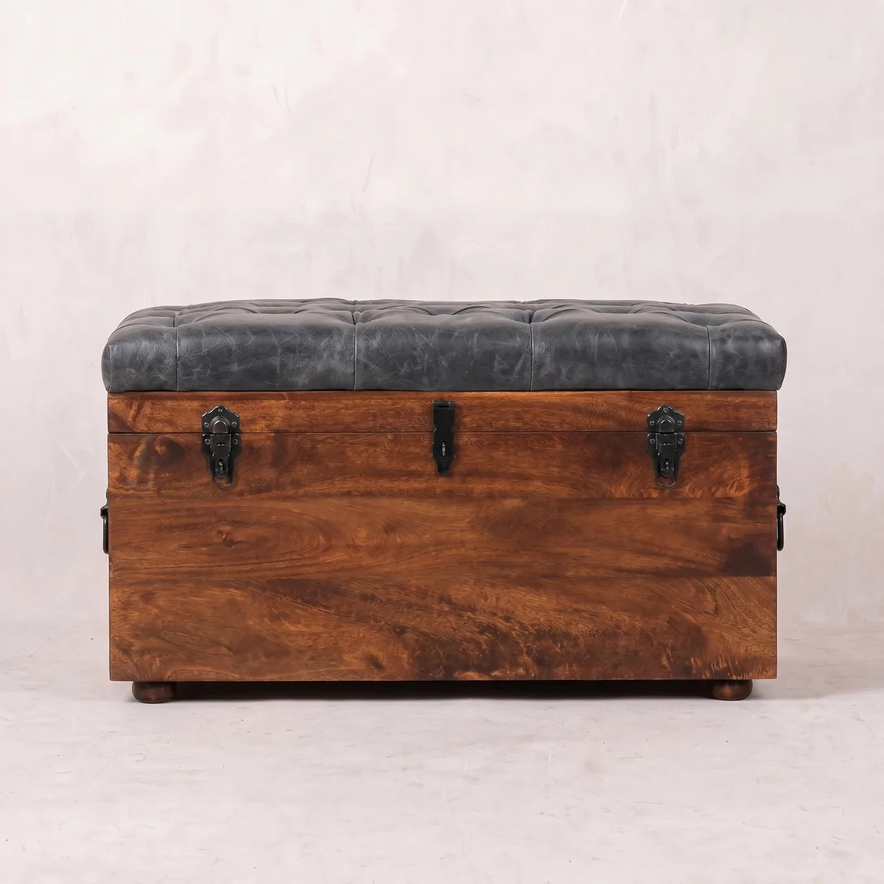 Black Buffalo hide leather Storage Trunk