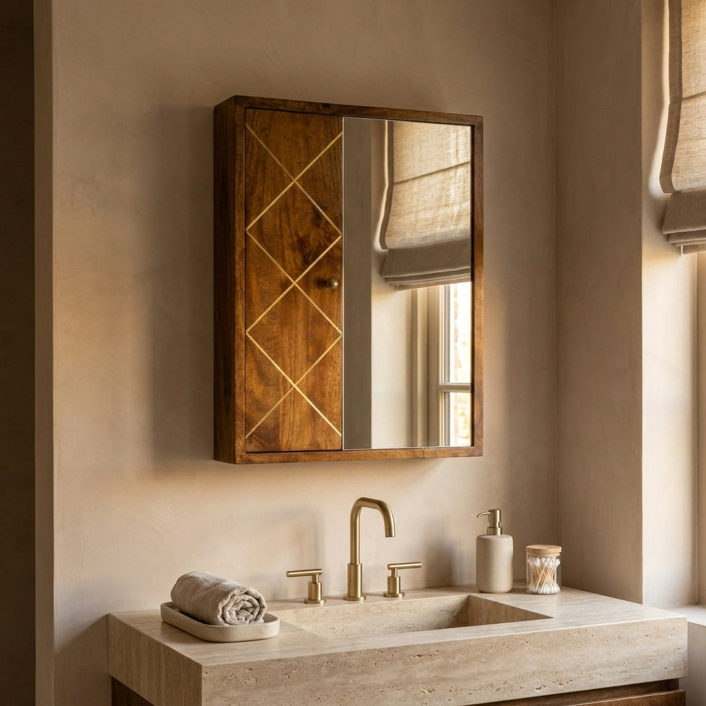 Sliding Brass Wall Mirror Cabinet