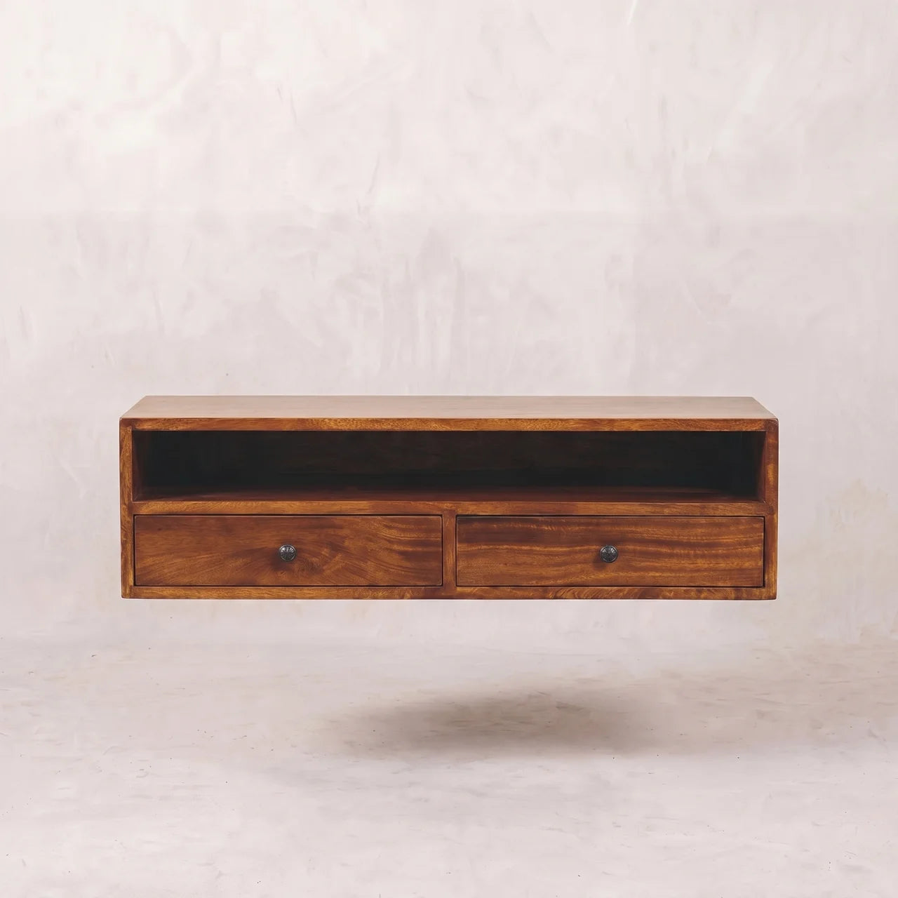 Lunar 2 Drawer Chestnut Wall Mounted Media Unit