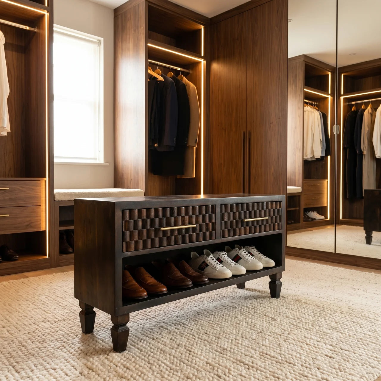 Cadiz Carved Shoe Storage Bench