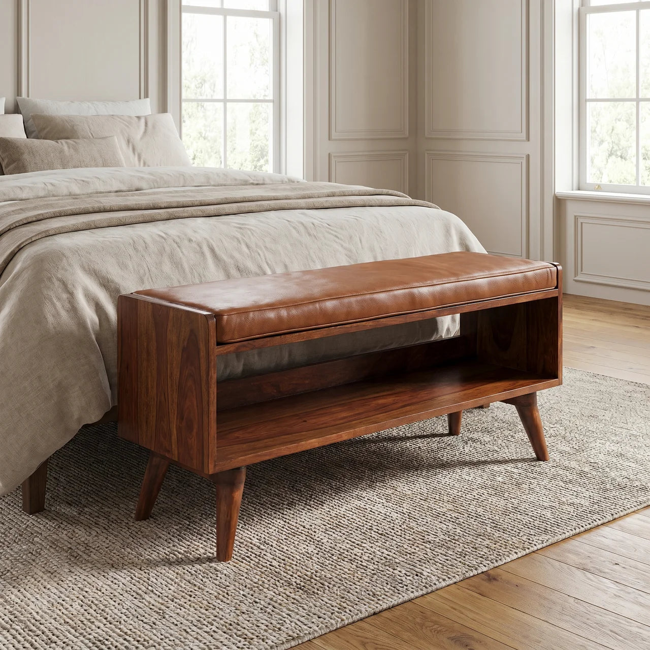 Chestnut Bench with Brown Leather Seatpad