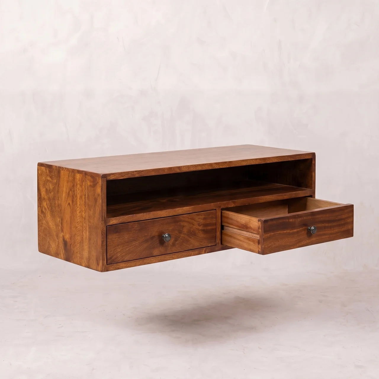 Lunar 2 Drawer Chestnut Wall Mounted Media Unit