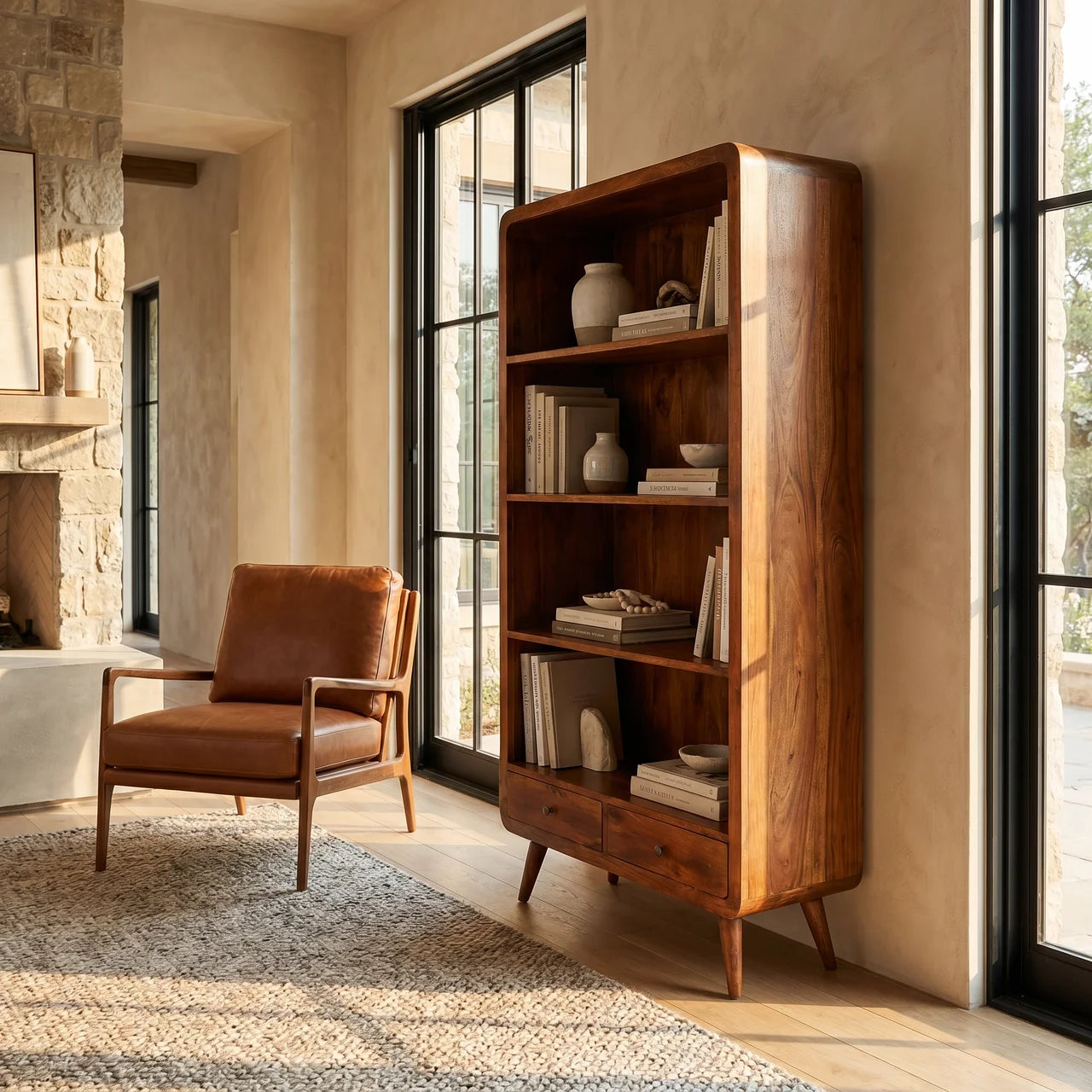 Curved Chestnut Bookcase