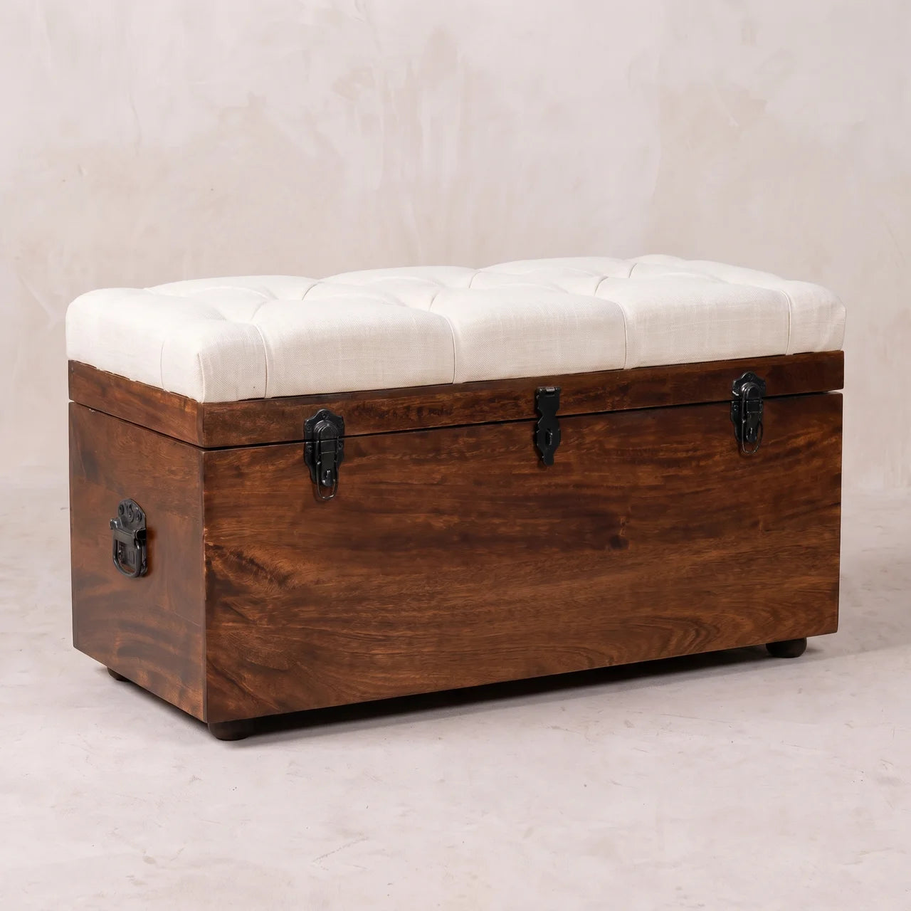 California Walnut White Linen Storage Trunk