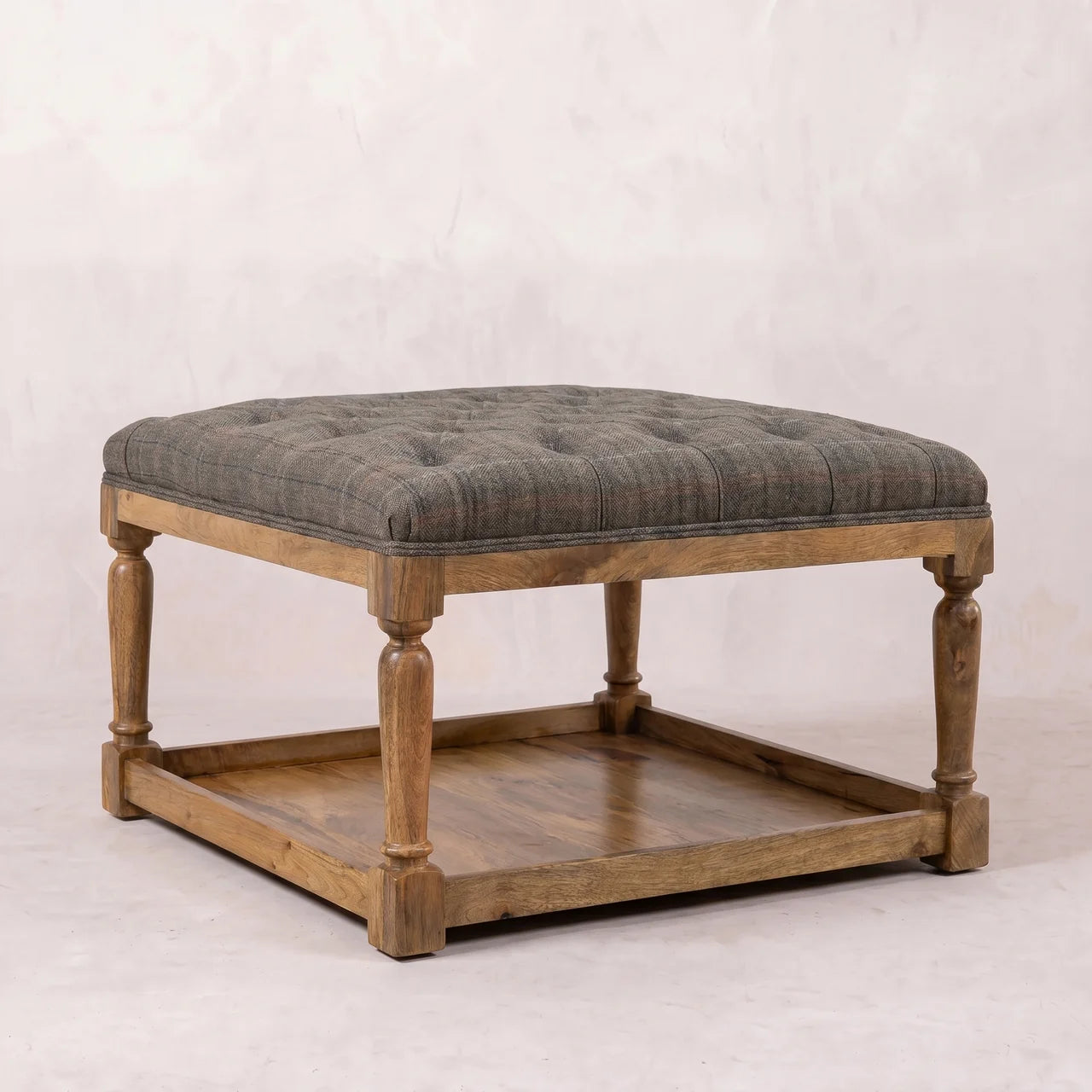 Multi Tweed Footstool with Shelf