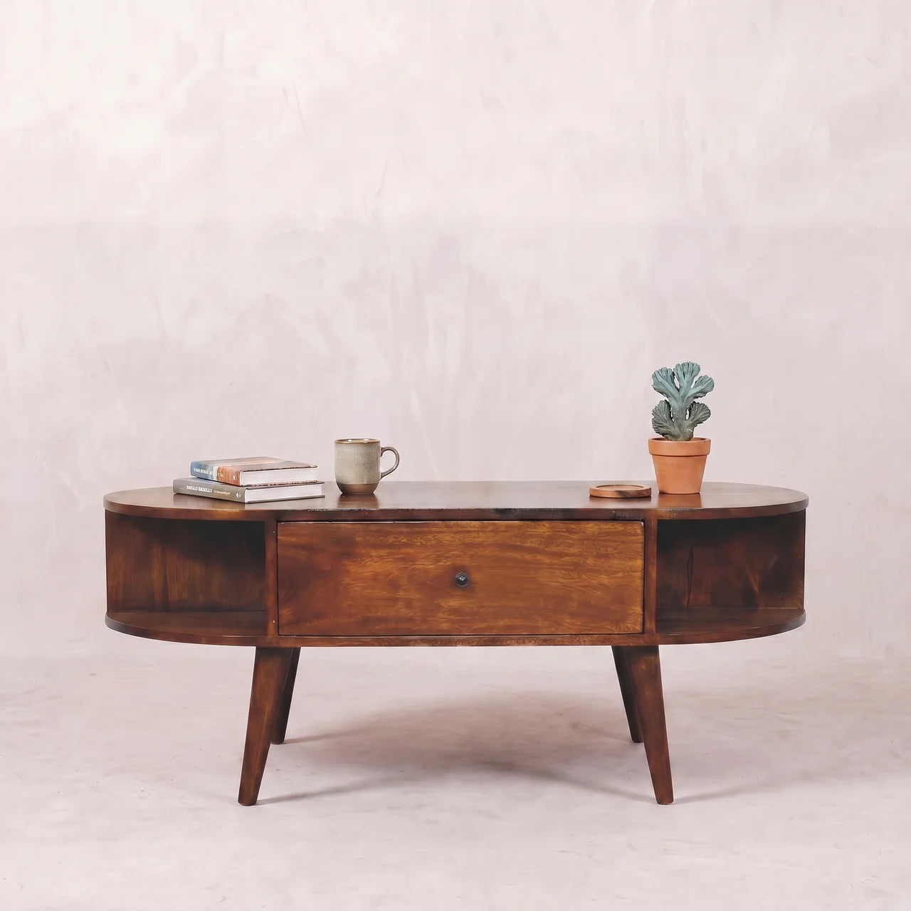 Chestnut Oval Coffee Table with 2 Drawer
