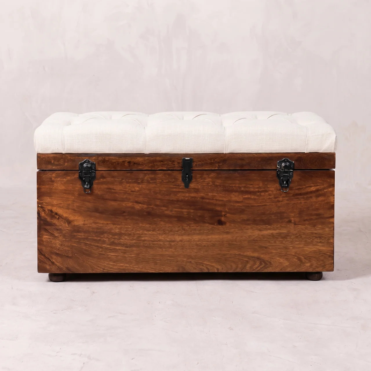 California Walnut White Linen Storage Trunk