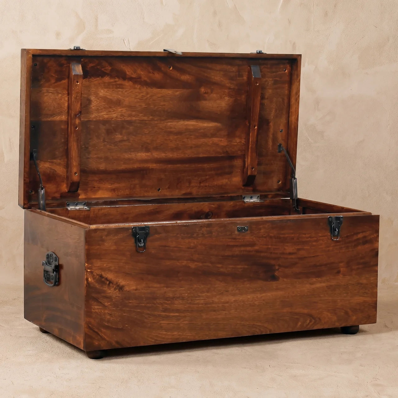 California Walnut White Linen Storage Trunk