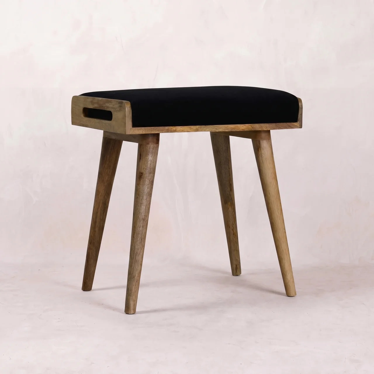 Black Velvet Tray Style Footstool