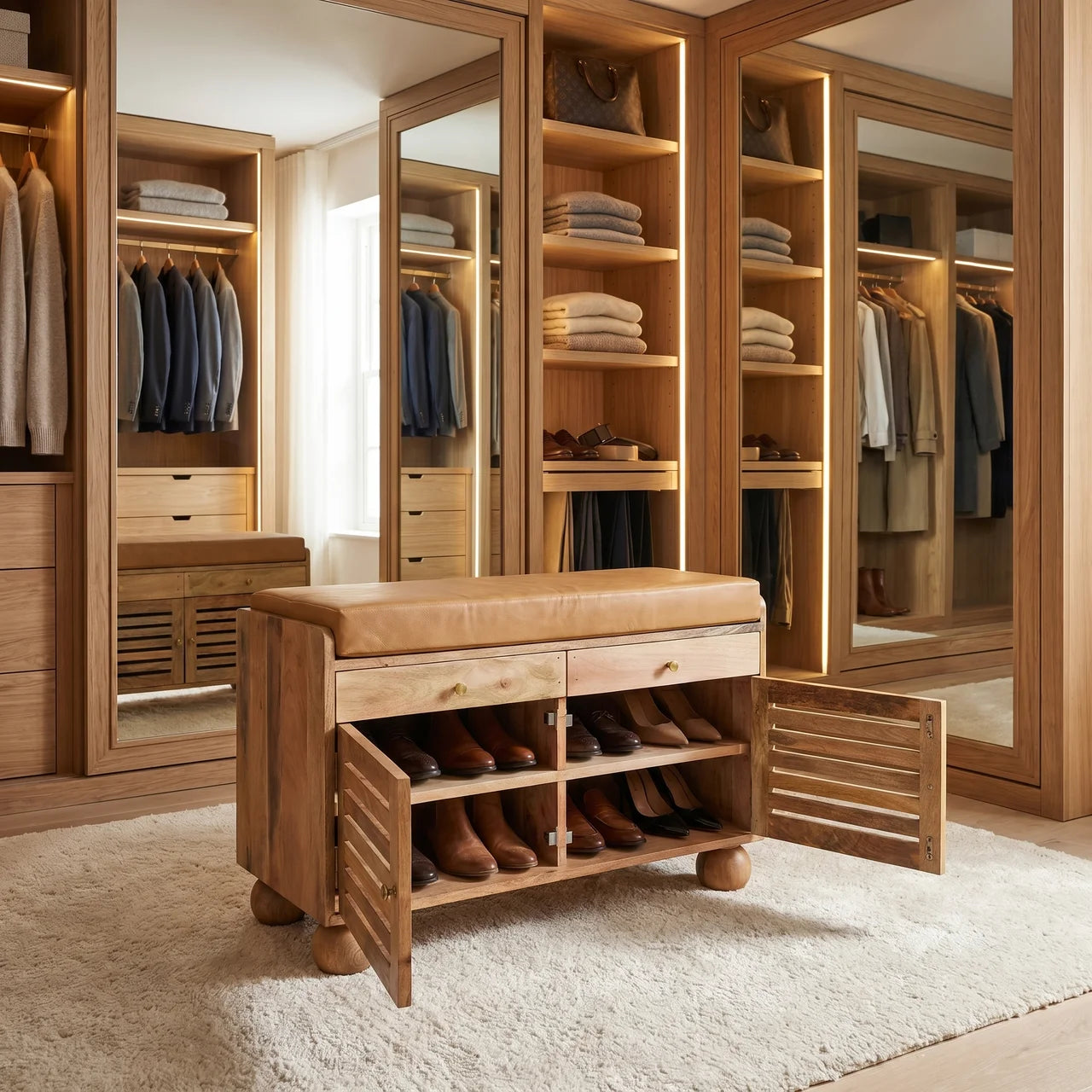 Shutter Oak-ish Shoe Rack with 2 drawers
