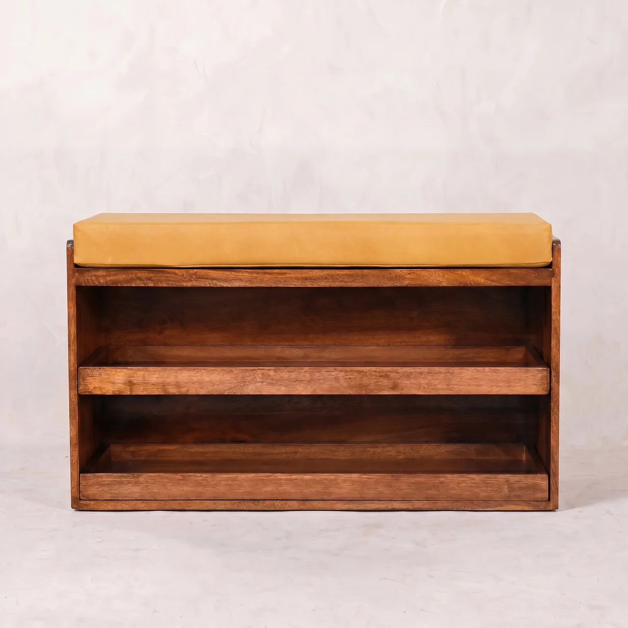 Buffalo Hide Pull out Honey Caramel Shoe Storage Bench